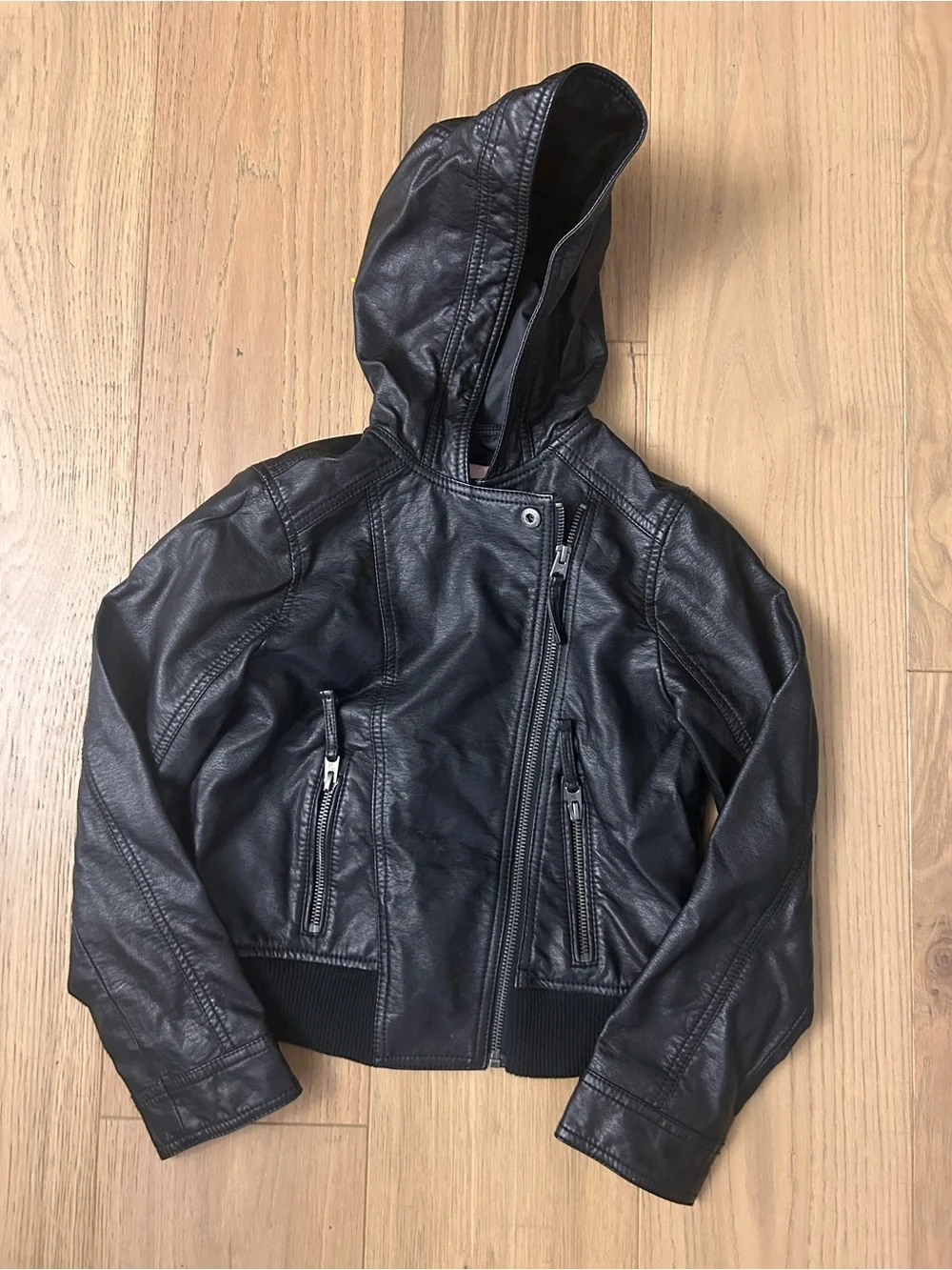 Abercrombie Kids Black Hooded Faux Leather Jacket